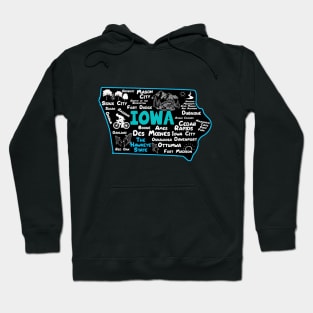 the hawkeye state Iowa map Des Moines Sioux City, Mason City, Boone, Davenport, Ottumwa, Fort Madison Hoodie